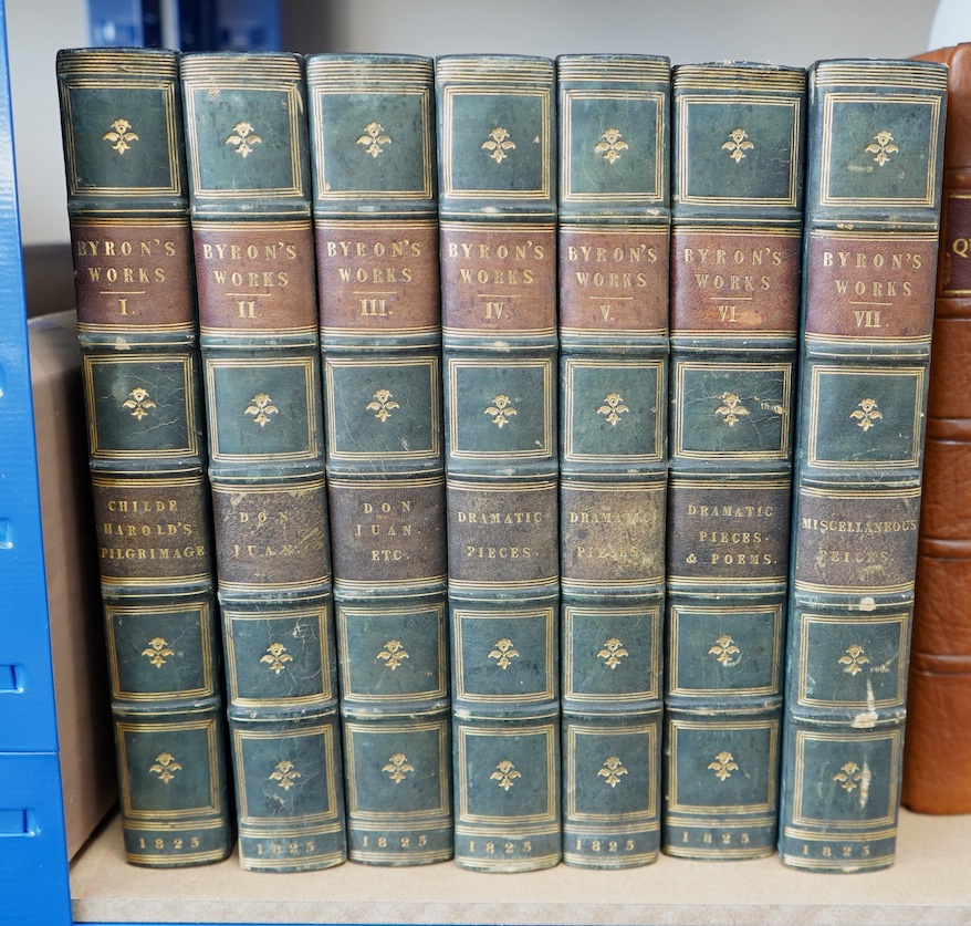 Byron, Lord George Gordon Noel - The Complete Works of Lord Byron, with a Biographical and Critical Notice, by J.W. Lake, Esq., 7 vols., eng. port. frontis. to first vol., half-titles discarded, scattered spotting and br